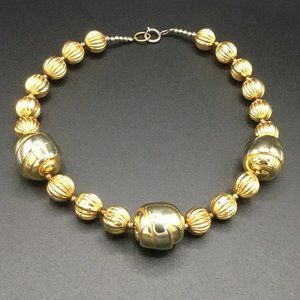 Vintage 1960s 18” Large Metal Bead Necklace Gold Tone Mid-Century Modern